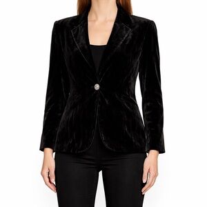 St. John Collection Silk Velvet Blazer Black Crystal Button Jacket